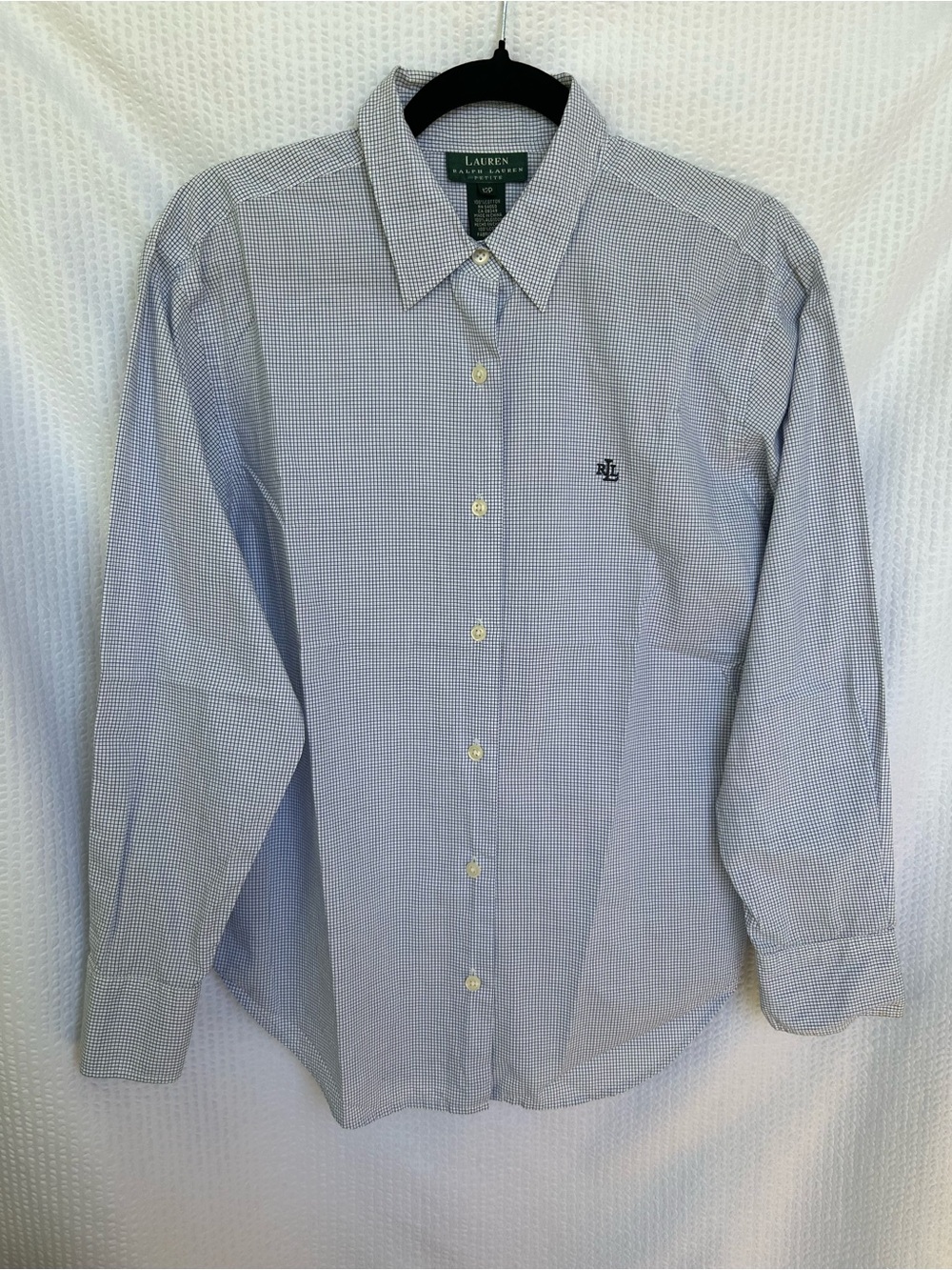 Lauren Ralph Lauren Petite Checkered Cotton Shirt Blue & White Size 12P Like New